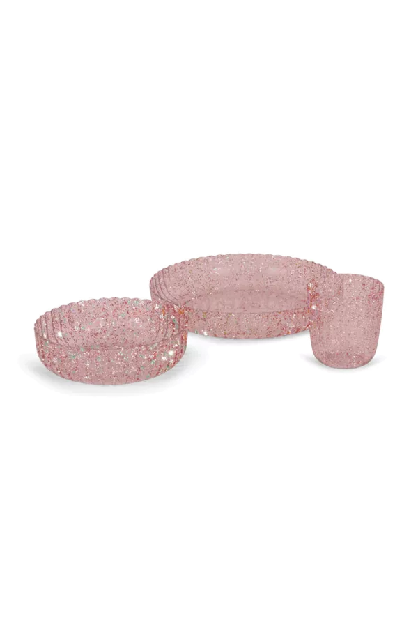 Set de vaisselle rose pailleté
