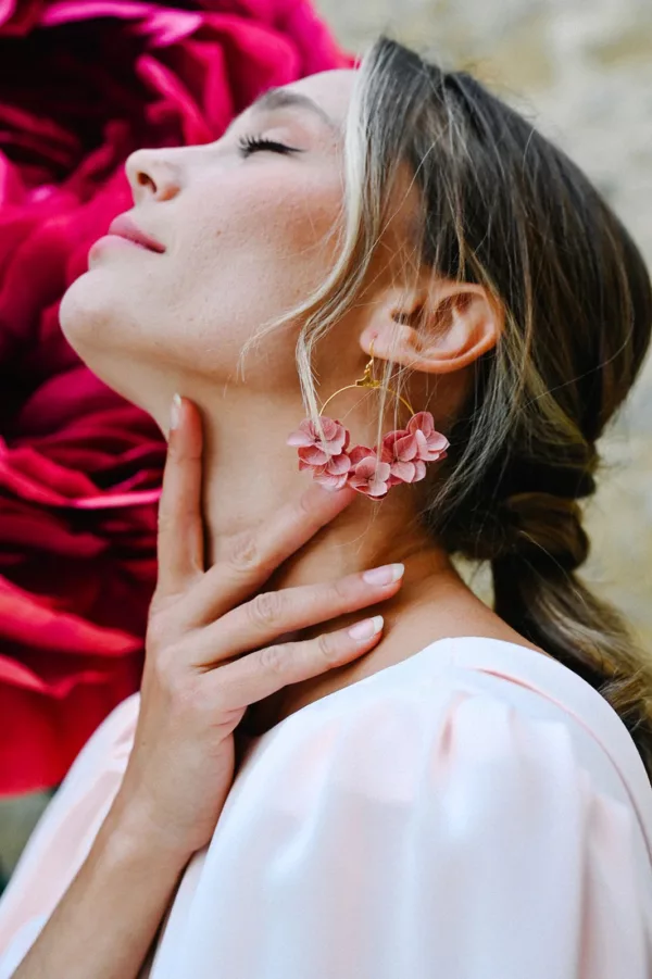 Boucles d'oreilles fleurs - Fushia
