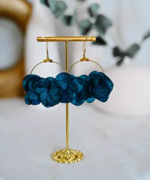 Boucles d'oreilles fleurs - Bleu canard