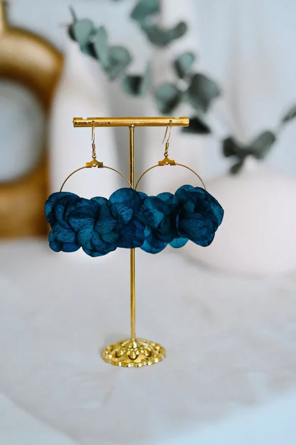 Boucles d'oreilles fleurs - Bleu canard