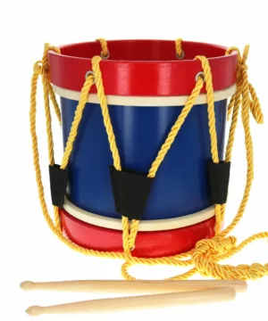 Tambour en bois bleu et rouge